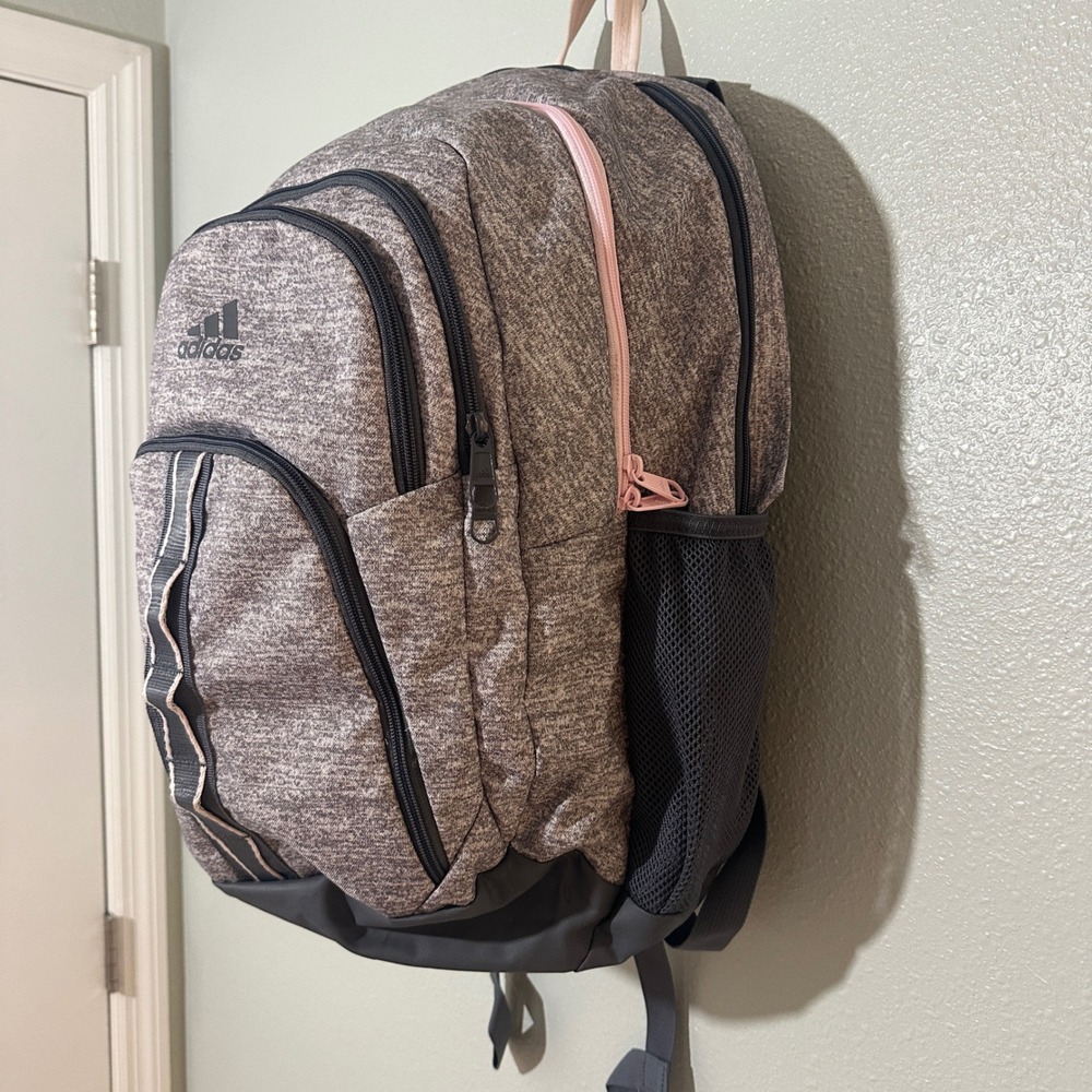 NWOT Adidas Prime Backpack Heather Grey Charcoal Pink LoadSpring Travel Bag